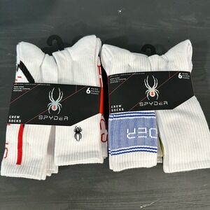 Spyder White Crew Socks 12 pairs for Men 6-12 NEW